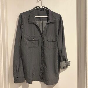 Adrienne Vittadini black and white striped button down shirt size XL